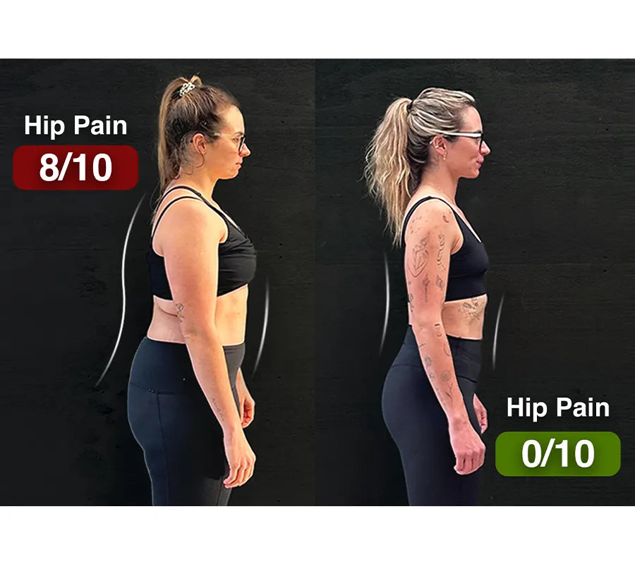 Before and after: hip pain reduced from 8 out of 10 to 0 out of 10 after training at Project Function